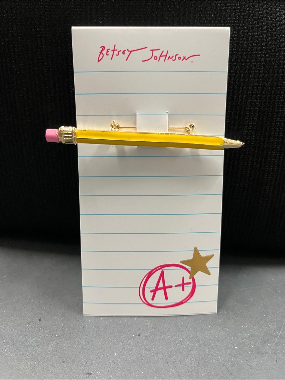 NWT Betsey Johnson Yellow Pencil with Pink Eraser Brooch